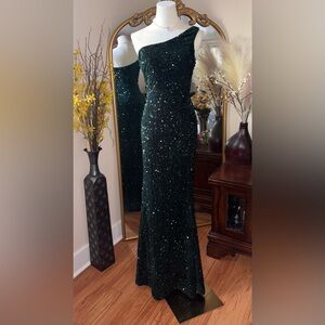 FAERIESTY Emerald Green Sequin Velvet Maxi Formal Dress NWOT